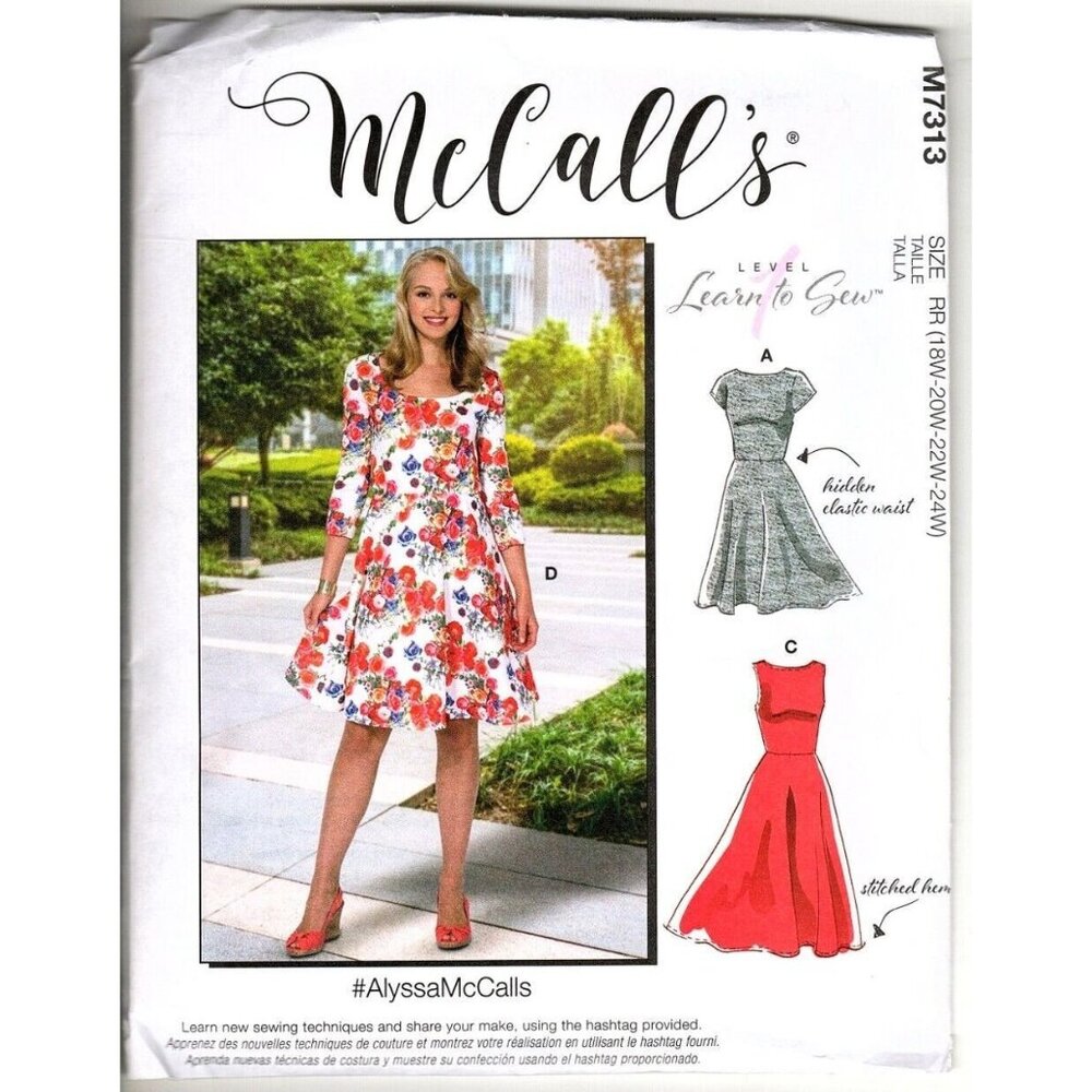 McCall's M7313 Misses 18W to 24W Easy Pullover Dress Sewing Pattern New